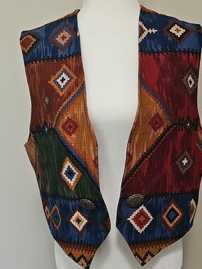 Coldwater Creek Red and Navy Southwestern Cotton Vest